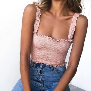 Crinkle crop tank top